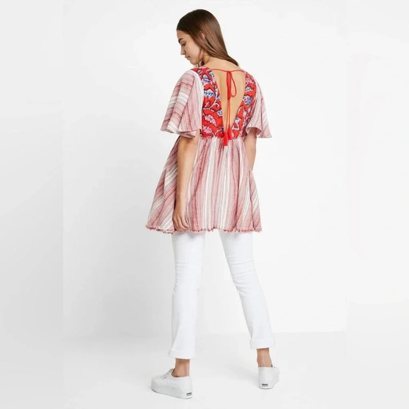 Free People Under the  Sun Tunic Top Red Rome - Picture 3 of 13